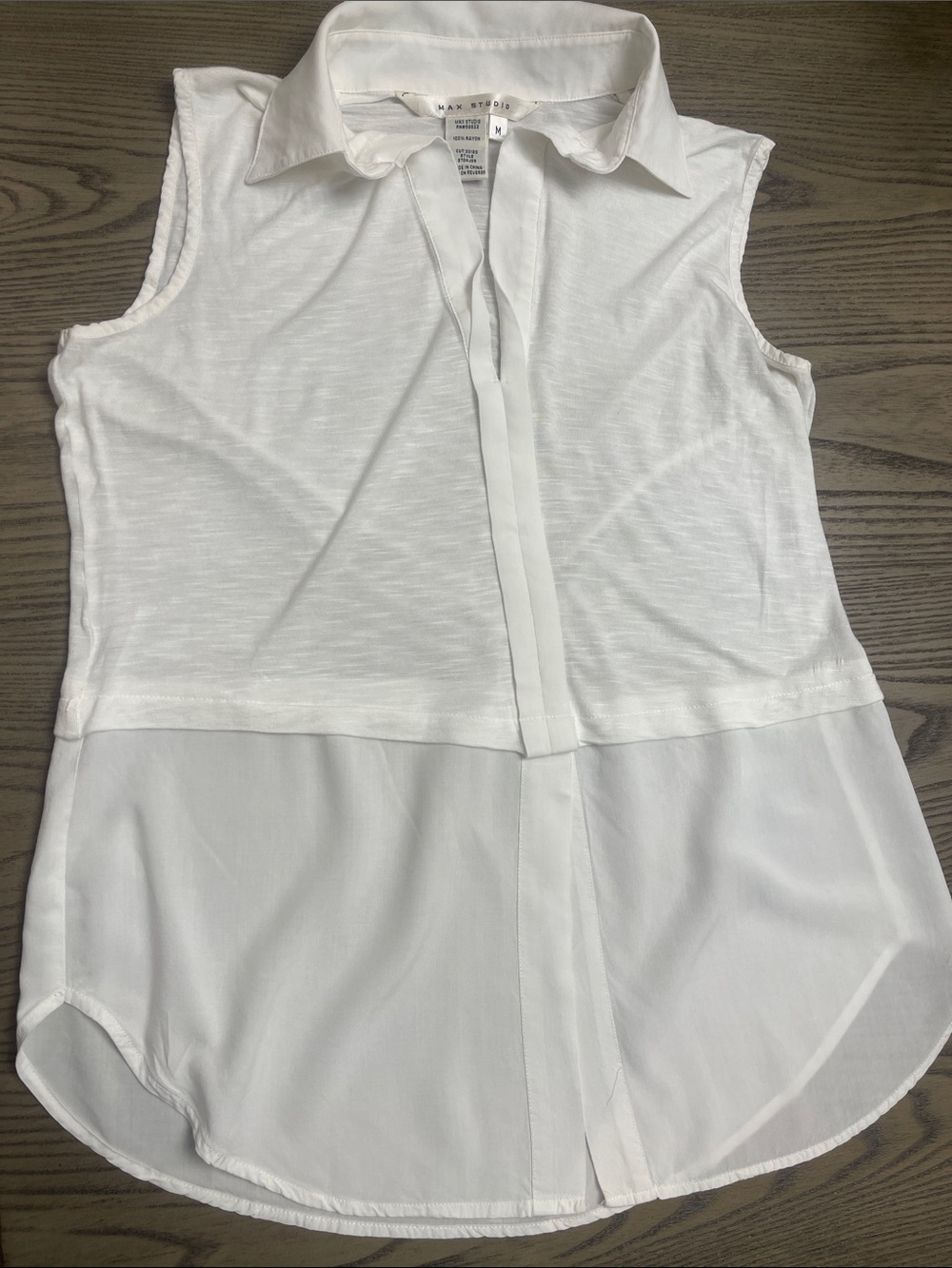Max Studio White Sleeveless Layered Button-Front Shirt